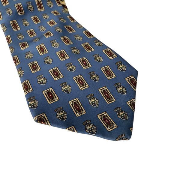Tommy Hilfiger 100% Silk Tie Navy & Yellow Shield Emblem Design Made In Italy - Picture 9 of 11
